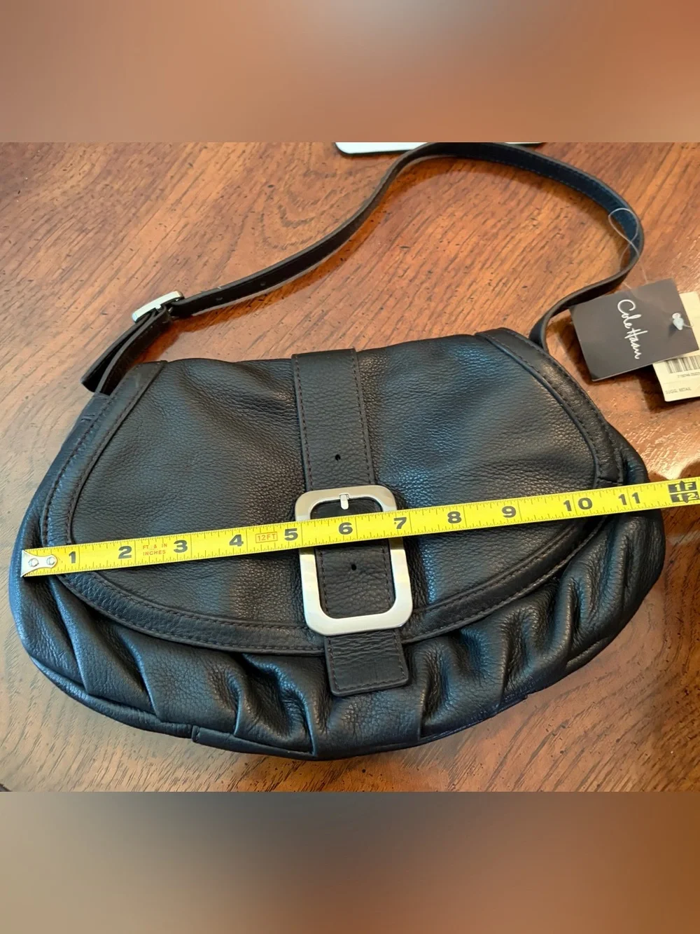 Cole Haan Small Flap Bag Black Leather w/ Silver Buckler